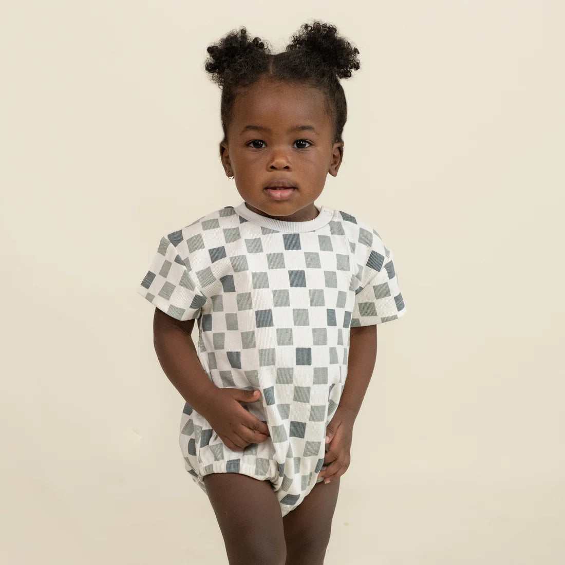 Checkered Short Sleeve Bubble Romper