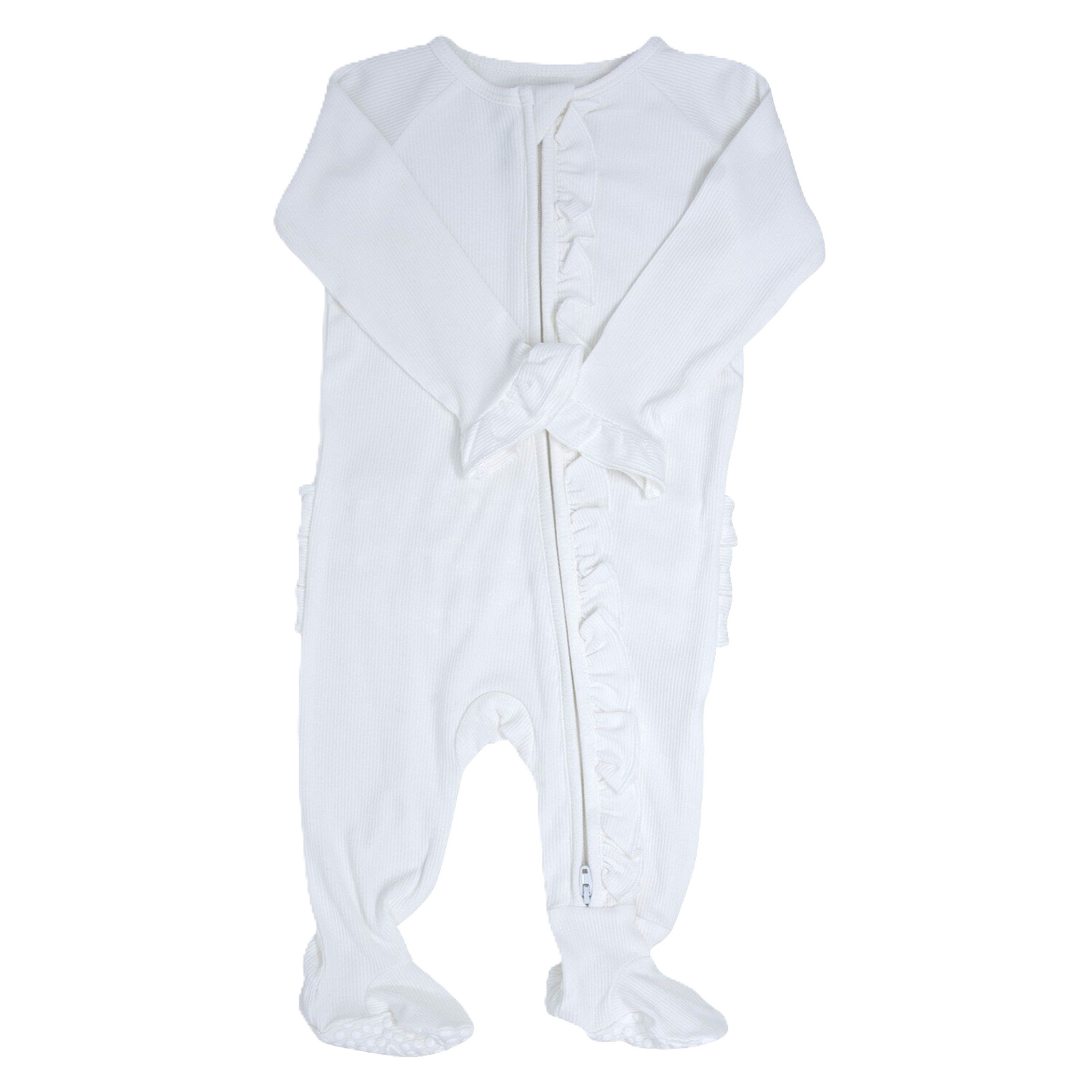 White Ribbed Ruffle Footie