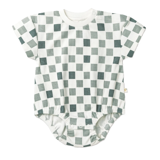 Checkered Short Sleeve Bubble Romper