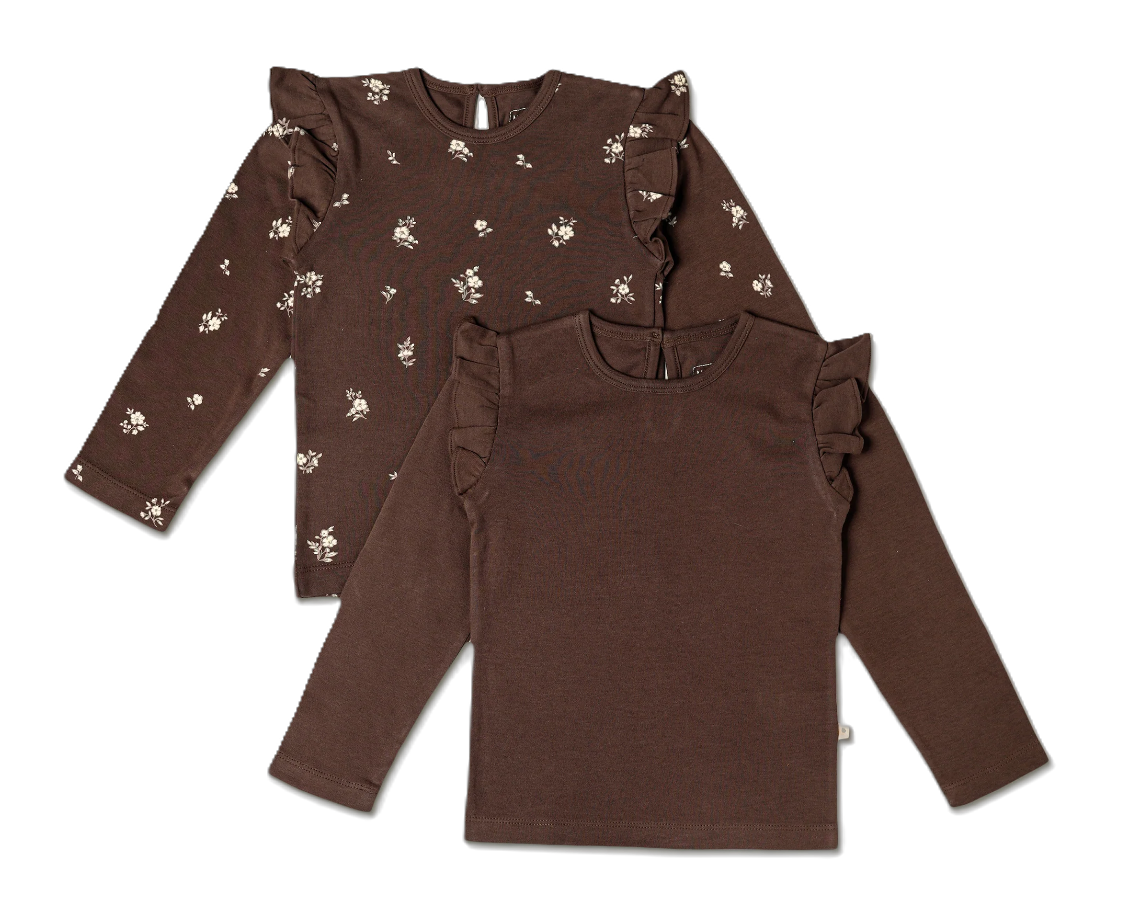 Ruffle Long Sleeve Top Set of 2 - Birch + Dark Brown