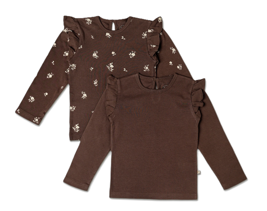 Ruffle Long Sleeve Top Set of 2 - Birch + Dark Brown