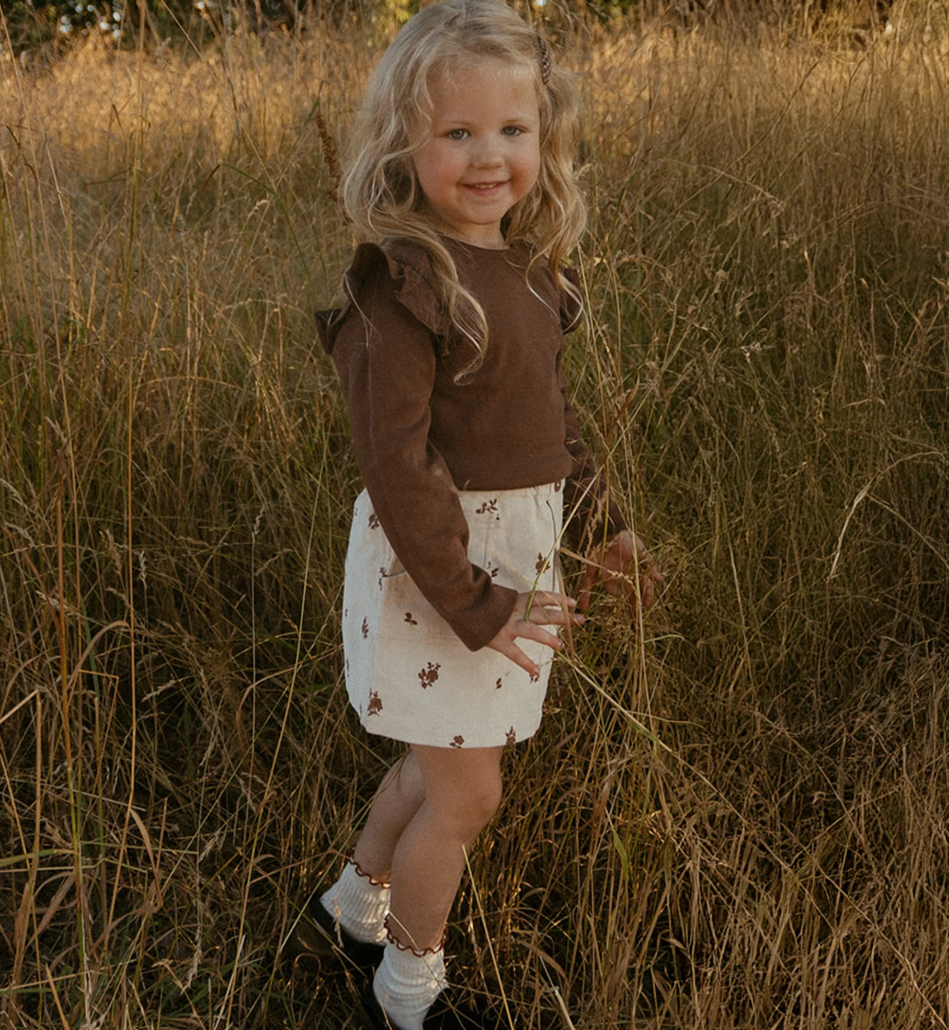 Ruffle Long Sleeve Top Set of 2 - Birch + Dark Brown