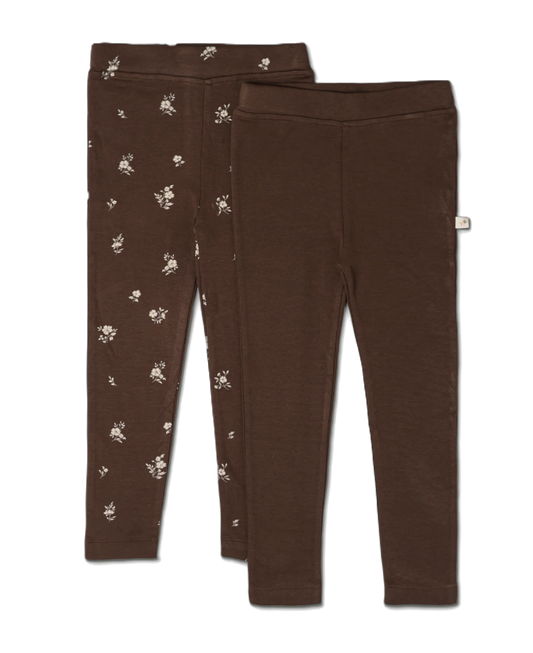 Organic Leggings, Set of 2 - Birch + Dark Brown