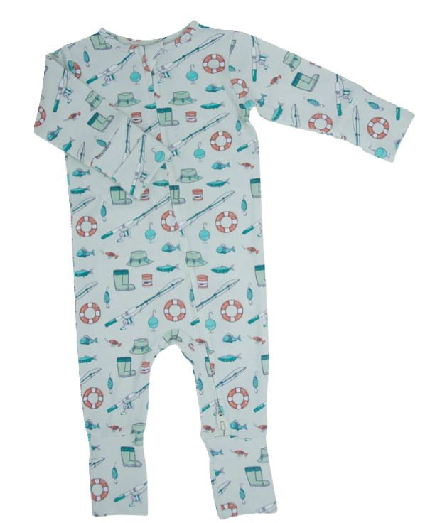Cast A Line Bamboo Zipper Footie