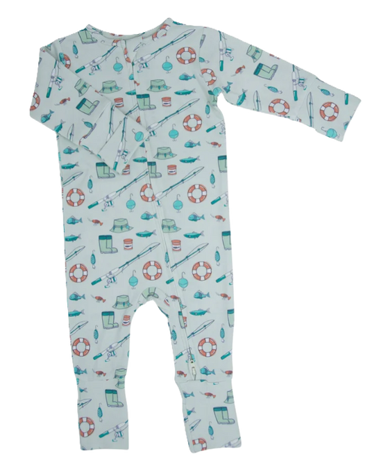Cast A Line Bamboo Zipper Footie